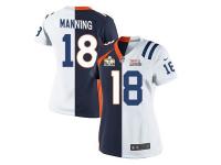 NFL Nike Denver Broncos #18 Peyton Manning Women Split Broncos-Colts Navy Blue-White Jerseys