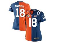 NFL Nike Denver Broncos #18 Peyton Manning Women Split Broncos-Colts Orange-Navy Blue Jerseys