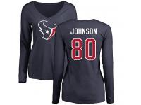 Nike Andre Johnson Navy Blue Name & Number Logo Women's - NFL Houston Texans #80 Long Sleeve T-Shirt