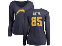 Nike Antonio Gates Navy Blue Name & Number Logo Women's - NFL Los Angeles Chargers #85 Long Sleeve T-Shirt