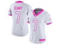 Nike Broncos #7 John Elway White Pink Women Stitched NFL Limited Rush Fashion Jersey