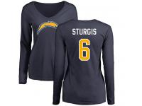 Nike Caleb Sturgis Navy Blue Name & Number Logo Women's - NFL Los Angeles Chargers #6 Long Sleeve T-Shirt
