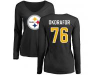 Nike Chukwuma Okorafor Black Name & Number Logo Slim Fit Women's - NFL Pittsburgh Steelers #76 Long Sleeve T-Shirt