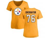 Nike Chukwuma Okorafor Gold Name & Number Logo Slim Fit Women's - NFL Pittsburgh Steelers #76 T-Shirt