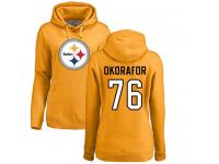 Nike Chukwuma Okorafor Gold Name & Number Logo Women's - NFL Pittsburgh Steelers #76 Pullover Hoodie