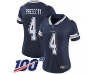 Nike Cowboys #4 Dak Prescott Navy Blue Team Color Women's Stitched NFL 100th Season Vapor Limited Jersey