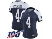 Nike Cowboys #4 Dak Prescott Navy Blue Thanksgiving Women's Stitched NFL 100th Season Vapor Throwback Limited Jersey