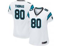 Nike Ian Thomas Game White Road Women's Jersey - NFL Carolina Panthers #80
