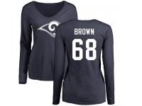 Nike Jamon Brown Navy Blue Name & Number Logo Slim Fit Women's - NFL Los Angeles Rams #68 Long Sleeve T-Shirt