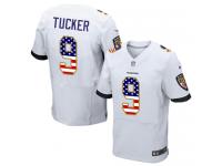 Nike Justin Tucker Elite White Road Men's Jersey - NFL Baltimore Ravens #9 USA Flag Fashion