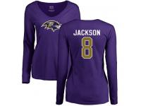 Nike Lamar Jackson Purple Name & Number Logo Women's - NFL Baltimore Ravens #8 Long Sleeve T-Shirt