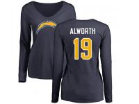 Nike Lance Alworth Navy Blue Name & Number Logo Women's - NFL Los Angeles Chargers #19 Long Sleeve T-Shirt