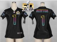 Nike Panthers #1 Cam Newton Black Super Bowl 50 Women NFL Fashion Game Jersey