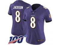 Nike Ravens #8 Lamar Jackson Purple Team Color Women's Stitched NFL 100th Season Vapor Limited Jersey