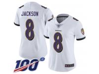 Nike Ravens #8 Lamar Jackson White Women's Stitched NFL 100th Season Vapor Limited Jersey