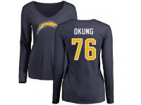 Nike Russell Okung Navy Blue Name & Number Logo Women's - NFL Los Angeles Chargers #76 Long Sleeve T-Shirt