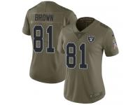 Nike Tim Brown Limited Olive Women's Jersey - NFL Oakland Raiders #81 2017 Salute to Service