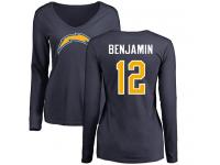 Nike Travis Benjamin Navy Blue Name & Number Logo Women's - NFL Los Angeles Chargers #12 Long Sleeve T-Shirt