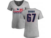 Nike Trent Brown Heather Gray 2017 AFC Champions V-Neck Women's - NFL New England Patriots #67 T-Shirt