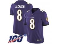 Ravens #8 Lamar Jackson Purple Team Color Men's Stitched Football 100th Season Vapor Limited Jersey