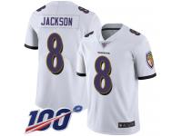 Ravens #8 Lamar Jackson White Men's Stitched Football 100th Season Vapor Limited Jersey