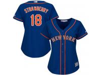 Royal Blue Authentic Darryl Strawberry Women's Jersey #18 Cool Base MLB New York Mets Majestic Alternate Road