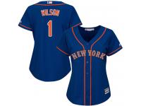 Royal Blue Authentic Mookie Wilson Women's Jersey #1 Cool Base MLB New York Mets Majestic Alternate Road