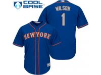 Royal Blue Authentic Mookie Wilson Youth Jersey #1 Cool Base MLB New York Mets Majestic Alternate Road