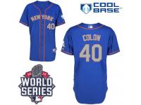 Royal Blue Bartolo Colon Men #40 Majestic MLB New York Mets 2015 World Series Cool Base Alternate Road Jersey