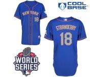 Royal Blue Darryl Strawberry Men #18 Majestic MLB New York Mets 2015 World Series Cool Base Alternate Road Jersey