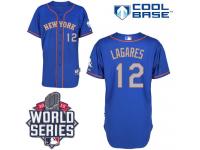 Royal Blue Juan Lagares Men #12 Majestic MLB New York Mets 2015 World Series Cool Base Alternate Road Jersey