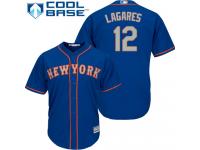 Royal Blue  Juan Lagares Men's Jersey #12 Cool Base MLB New York Mets Majestic Alternate Road