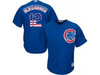 Royal Blue Kyle Schwarber Men #12 Majestic MLB Chicago Cubs USA Flag Fashion Jersey