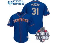 Royal Blue Mike Piazza Men #31 Majestic MLB New York Mets 2015 World Series Cool Base Alternate Road Jersey