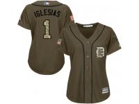 Tigers #1 Jose Iglesias Green Salute to Service Women Stitched Baseball Jersey