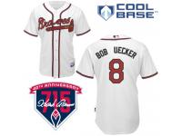White Bob Uecker Men #8 Majestic MLB Atlanta Braves Cool Base Home Jersey