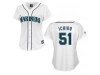 White Ichiro Suzuki Women #51 Majestic MLB Seattle Mariners Jersey