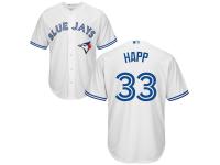 White J.A. Happ Men #33 Majestic MLB Toronto Blue Jays Cool Base Home Jersey