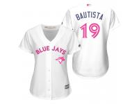 White Jose Bautista Women #19 Majestic MLB Toronto Blue Jays 2016 Mother Day Cool Base Jersey