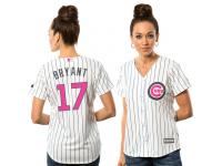 White Kris Bryant Women #17 Majestic MLB Chicago Cubs 2016 Mother Day Cool Base Jersey