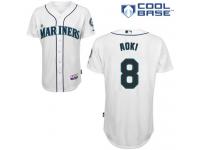 White Norichika Aoki Men #8 Majestic MLB Seattle Mariners Cool Base Home Jersey
