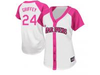 White-Pink Ken Griffey Women #24 Majestic MLB Seattle Mariners Splash Fashion Jersey