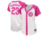 White-Pink Ryne Sandberg Women #23 Majestic MLB Chicago Cubs Splash Fashion Jersey