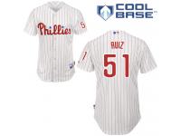 White Pinstripe Carlos Ruiz Men #51 Majestic MLB Philadelphia Phillies Cool Base Home Jersey