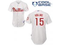 White Pinstripe Dave Hollins Men #15 Majestic MLB Philadelphia Phillies Cool Base Home Jersey