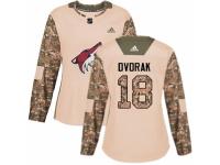 Women Adidas Arizona Coyotes #18 Christian Dvorak Camo Veterans Day Practice NHL Jersey