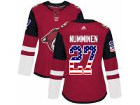 Women Adidas Arizona Coyotes #27 Teppo Numminen Red USA Flag Fashion NHL Jersey