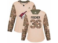 Women Adidas Arizona Coyotes #36 Christian Fischer Camo Veterans Day Practice NHL Jersey