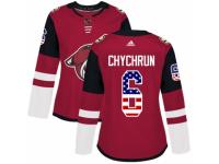 Women Adidas Arizona Coyotes #6 Jakob Chychrun Red USA Flag Fashion NHL Jersey