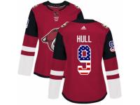 Women Adidas Arizona Coyotes #9 Bobby Hull Red USA Flag Fashion NHL Jersey